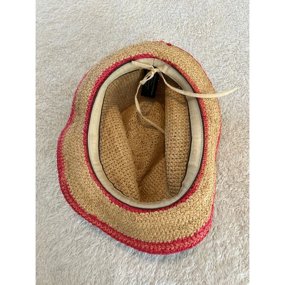 Tommy Bahama Paper Fedora Hat Tan Pink Raffia Straw Beach - Picture 6 of 10